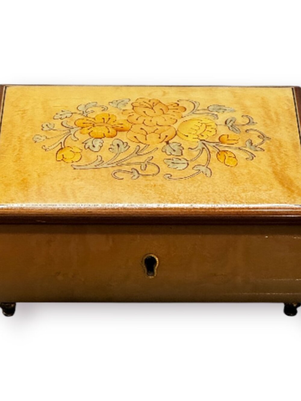 SF Music Box Co Italian Inlaid Wood Jewelry Box Floral Sorrento Style VGUC